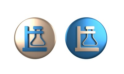 Obraz premium Colorful Glass test tube flask on stand icon isolated on white background. Laboratory equipment. Circle button. 3D render illustration