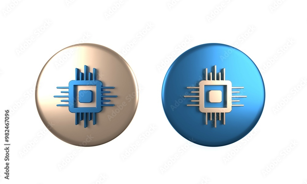 Aufkleber Colorful Computer processor with microcircuits CPU icon isolated on white background. Chip or cpu with circuit board. Micro processor. Circle button. 3D render illustration