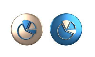 Colorful Pie chart infographic icon isolated on white background. Diagram chart sign. Circle button. 3D render illustration