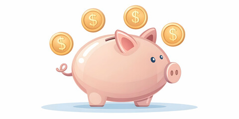 Flat Levitating Piggy Bank with Floating Currency Symbols - Conceptual Design for Savings and Financial Management in Banking and Fintech | Simple Vector Illustration on White Background