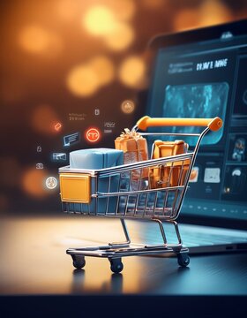 Un carrito de compras virtual en una pantalla de ordenador o m&oacute;vil, con varios art&iacute;culos; compras en l&iacute;nea