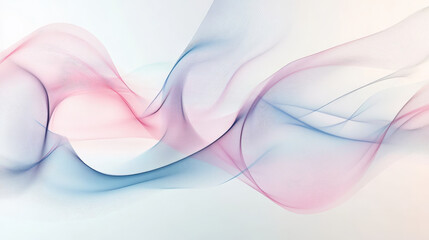Naklejka premium Smooth, curving lines in pastel pink and blue floating over a light gray background, creating a calming, abstract wave pattern.