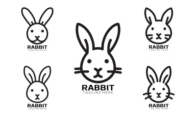 Set of Rabbit line art logo design vector illustration.