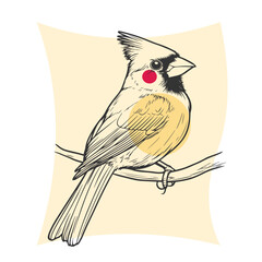 Vintage cardinal bird illustration with modern abstract elements.