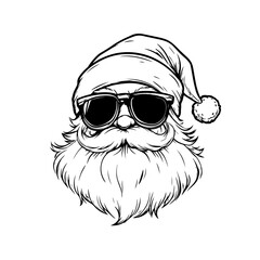 Santa Claus with glasses hand-drawn black and white portrait. detailed black and white hand-drawn illustration of Santa Claus wearing glasses. Perfect for Christmas cards