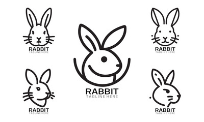 Set of Rabbit line art logo design vector illustration.