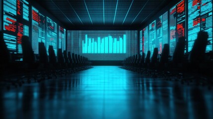 A man in a pink shirt holds a magnifying glass, analyzing a vibrant pink chart background that represents market trends, Business idea concept.