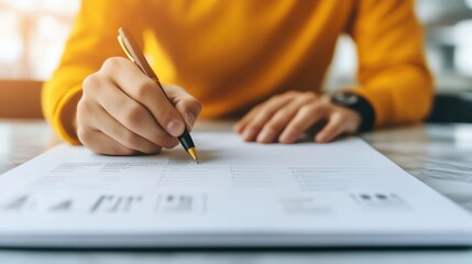 Entrepreneur brainstorming ideas for a business plan on a large notepad, startup concept