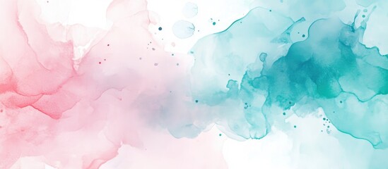Obraz premium Abstract Watercolor Background In Light Blue Green And Pink Hues Illustration Of Paint Splashes Broad Brush Strokes Banner Design Contemporary Nordic Art Style Watercolor Fluid Stain