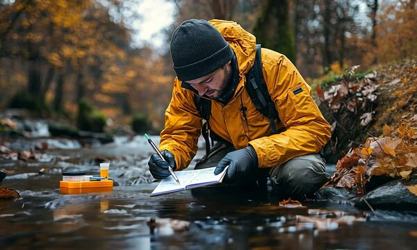 Scientist Taking Notes By Stream