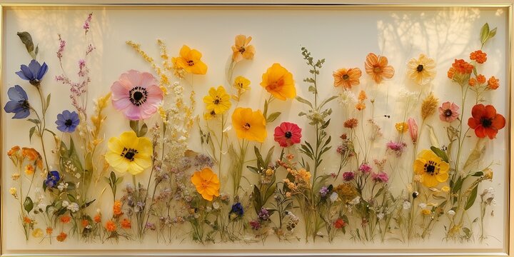 beautiful dreid flowers under the glass in a framen for decoration