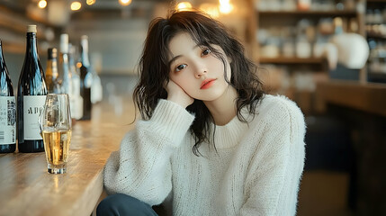 Woman in White Sweater Leans on Hand