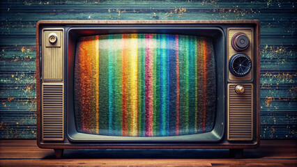 Distressed retro television screen with fuzzy abstract signal error, static noise, and VHS glitch effects, overlaid with gritty grunge texture, conveying nostalgia and chaos.