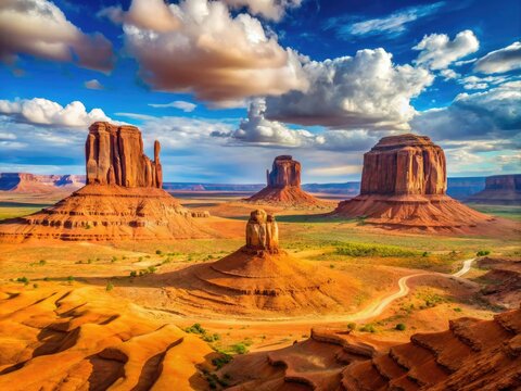 Sandstone butte rock formations come into view at Hopi Point, a breathtaking vantage point in Monument Valley Navajo Tribal Park, Arizona.