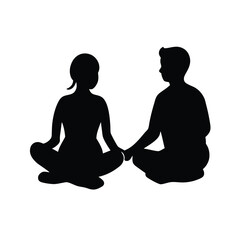 a men and a women sitting, vector silhouette, isolated white background 