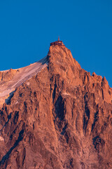 Beautiful light of sunset in Mont Blanc Massif (Alps), from Chamonix in Haute Savoie, France