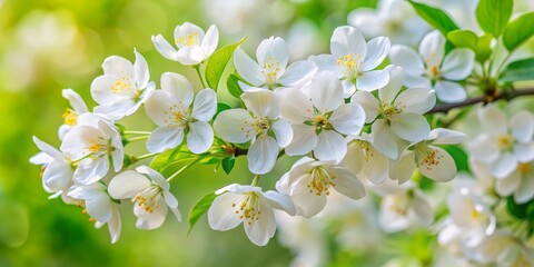 Tiny, ivory-hued crabapple blossoms emerge from the soft haze, their intricate details etched against a blurred