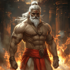 Bhimasena or Bima is wearing armor and holding giant mace prominent figure in Mahabharata