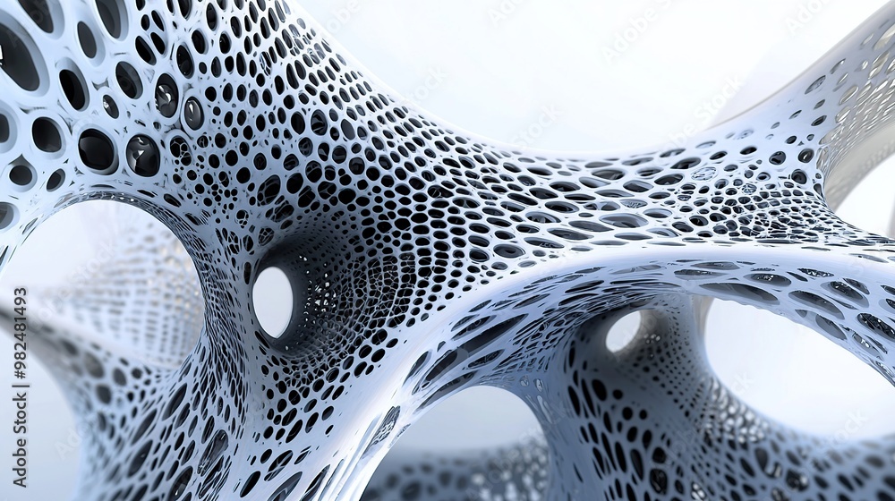 Fototapete abstract 3d rendering of a white organic structure with holes.