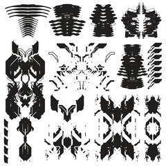 cyberpunk y2k 2000s gaming futuristic icon pattern  set collection template hud for branding fashion t-shirt decoration decals, 2d illustration rendering vector 