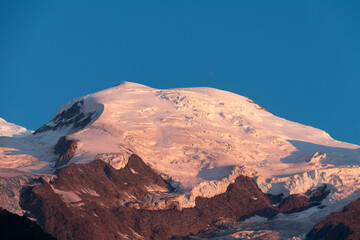 Beautiful light of sunset in Mont Blanc Massif (Alps), from Chamonix in Haute Savoie, France