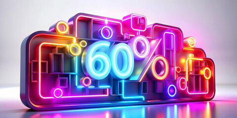 3D Glowing Abstract Art with Floating Discount Symbols - Perfect for Retail Promotions and E-commerce Advertisements on White Background