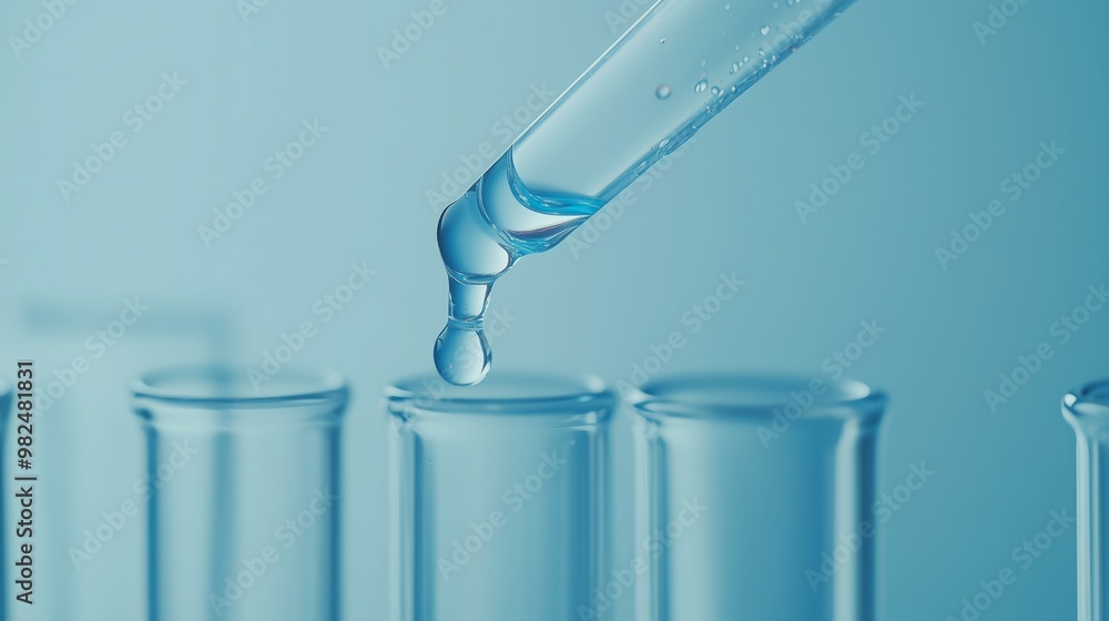 Poster a pipette releasing a droplet into a clear test tube in a lab setting during a scientific experiment