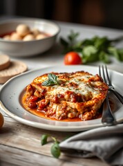Delicious traditional Greek moussaka with beef mince, eggplant and bechamel sauce