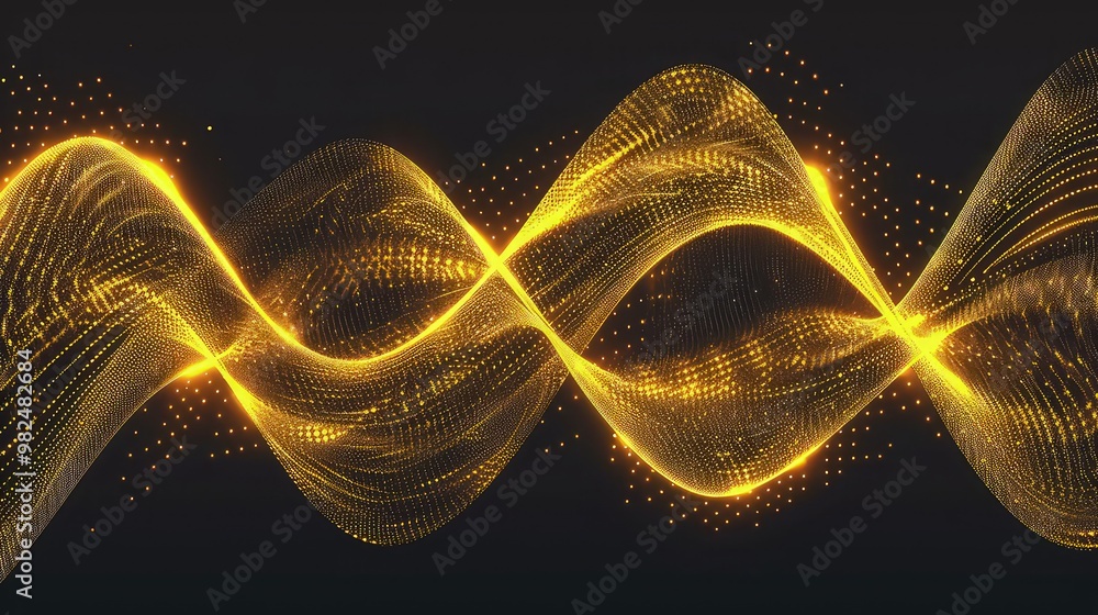Poster glowing golden lines weaving together to create a luxurious wave pattern, symbolizing opulence and e