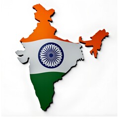 India map with flag print 3d isolated white background 