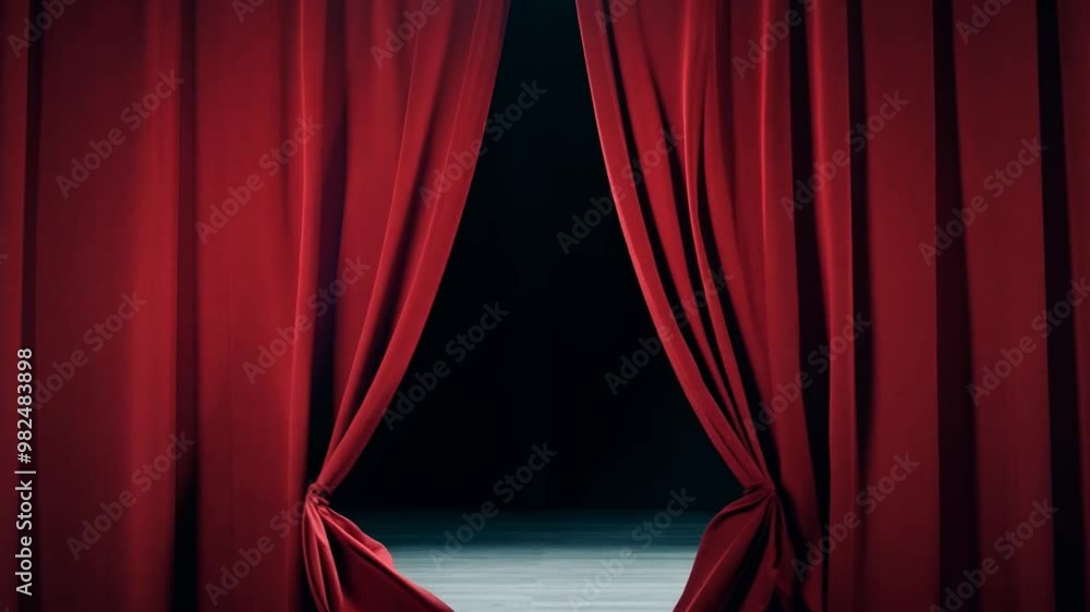Poster the dark red velvet curtains drape elegantly in a theater, enhancing the dramatic atmosphere while a