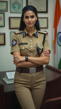 Indian Woman Police Officer in Uniform at Office