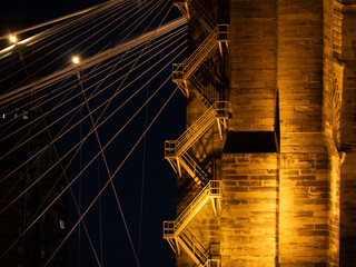 John Roebling suspension bridge Cincinnati ohio to kentucky 1867 at sunset detail of stairways ladder