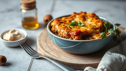 Delicious traditional Greek moussaka with beef mince, eggplant and bechamel sauce