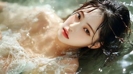 Obraz premium Woman with Wet Hair in Water