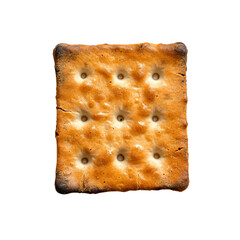 A close-up of a golden-brown cracker with a rustic texture, perfect for snack or culinary presentations.