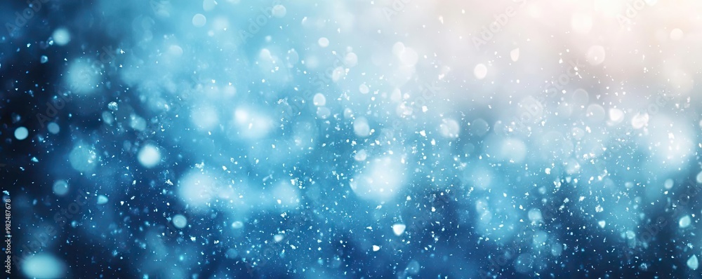Poster Beautiful abstract background with blue bokeh lights and blurred particles, ideal for creating a serene, dreamy atmosphere.
