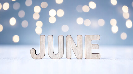 June typography written with wooden letter - new month concept background. 