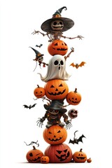 Obraz premium A Stack of Jack-O-Lanterns with Halloween Characters