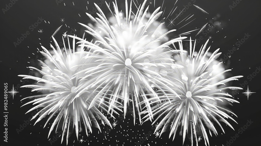Poster white fireworks exploding offering a classic and elegant touch for overlay purposes.