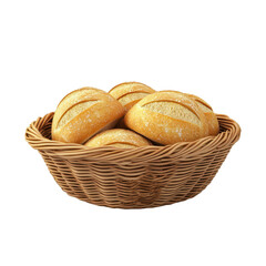 A fresh basket of golden bread rolls, perfect for adding warmth and flavor to any meal or gathering., isolated on a transparent background.