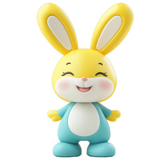 Fototapeta premium A cheerful cartoon bunny character in bright colors, perfect for children's items, greetings, or festive decorations., isolated on a transparent background.