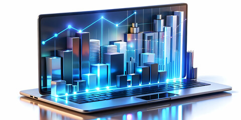 3D Glowing Abstract Business Tools Art - Sleek Digital Design for Retail Analytics & Marketing Efficiency on White Background