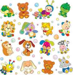 Obraz premium Set of funny baby animals drawn in a cartoony style, outlined vector illustrations on a white background