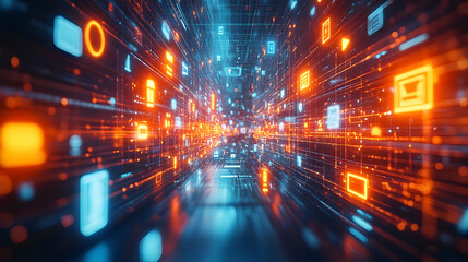 Fototapeta premium 3D Glowing Abstract Acquisition Concept: Dynamic Icons for Business Expansion, Corporate Growth, & Mergers on White Background