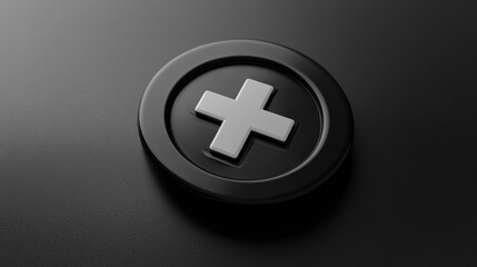 Obraz premium A black siren with a white cross in the middle. This symbol means healthcare, emergency services, and urgent medical alerts.