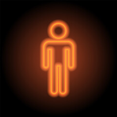 Man simple icon vector. Flat design. Orange neon on black background