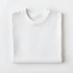 Crisp White T-Shirt Folded Neatly Against White Background with Copy Space