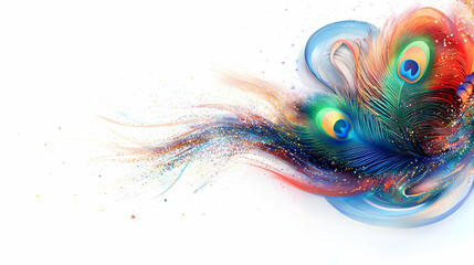 Vibrant 3D Peacock Feather and Sparkler Lines Border Frame - Colorful Cultural Design with Generous Copy Space for Celebratory Announcements