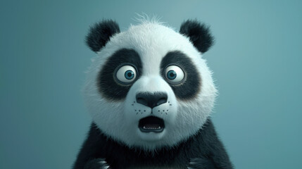 Obraz premium A surprised panda with wide, expressive eyes stands out against a minimalist backdrop, exuding a mix of cuteness and humor.